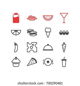 Vector Illustration Of 16 Meal Icons. Editable Pack Of Cheddar, Pizza Slice, Veggie And Other Elements.