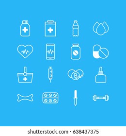Vector Illustration Of 16 Medicine Icons. Editable Pack Of Antibiotic, Osseous, Medicine Jar And Other Elements.