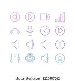 Vector illustration of 16 melody icons line style. Editable set of headphones, sound, forward and other icon elements.