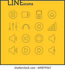 Vector Illustration Of 16 Melody Icons. Editable Pack Of Start, Audio, Reversing And Other Elements.