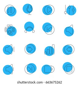 Vector Illustration Of 16 Melody Icons. Editable Pack Of Subsequent, Advanced, Stabilizer And Other Elements.