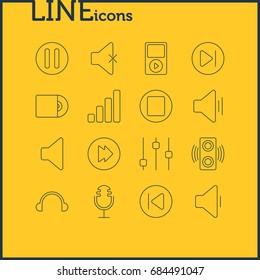 Vector Illustration Of 16 Melody Icons. Editable Pack Of Mike, Amplifier, Speaker And Other Elements.