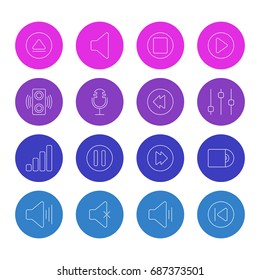 Vector Illustration Of 16 Melody Icons. Editable Pack Of Reversing, Amplifier, Volume Up And Other Elements.