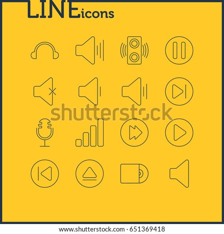 Vector Illustration Of 16 Melody Icons. Editable Pack Of Lag, Preceding, Advanced And Other Elements.