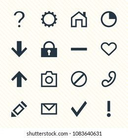 Vector illustration of 16 member icons. Editable set of guide, lock, remove and other icon elements.