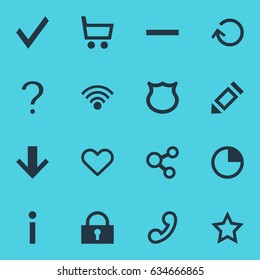 Vector Illustration Of 16 Member Icons. Editable Pack Of Help, Cordless Connection, Pen And Other Elements.