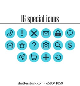 Vector Illustration Of 16 Member Icons. Editable Pack Of Wheelbarrow, Alert, Mainpage And Other Elements.