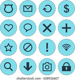 Vector Illustration Of 16 Member Icons. Editable Pack Of Alert, Downward, Padlock And Other Elements.