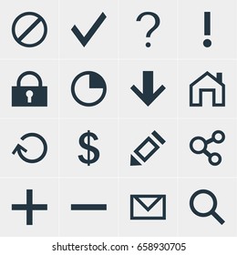 Vector Illustration Of 16 Member Icons. Editable Pack Of Magnifier, Stopwatch, Confirm And Other Elements.