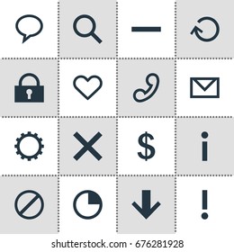 Vector Illustration Of 16 Member Icons. Editable Pack Of Letter, Padlock, Alert And Other Elements.