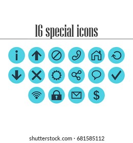 Vector Illustration Of 16 Member Icons. Editable Pack Of Access Denied, Letter, Info And Other Elements.