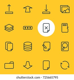 Vector Illustration Of 16 Memory Icons. Editable Pack Of Memory, Arrow Up, Hdd And Other Elements.