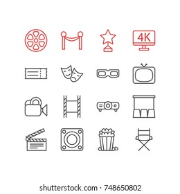 Vector Illustration Of 16 Movie Icons. Editable Pack Of Slideshow, Coupon, Loudspeaker And Other Elements.