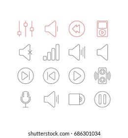 Vector Illustration Of 16 Music Icons. Editable Pack Of Audio, Soundless, Volume Up And Other Elements.