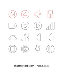 Vector Illustration Of 16 Music Icons. Editable Pack Of Rewind, Mike, Amplifier And Other Elements.