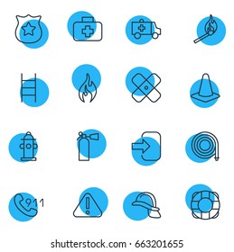 Vector Illustration Of 16 Necessity Icons. Editable Pack Of Hosepipe, Burn, Water And Other Elements.