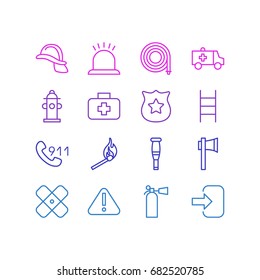 Vector Illustration Of 16 Necessity Icons. Editable Pack Of Safety, Alarm, First-Aid And Other Elements.