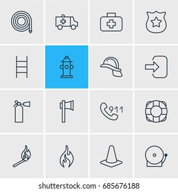 Vector Illustration Of 16 Necessity Icons. Editable Pack Of Fire, Hardhat, Taper And Other Elements.