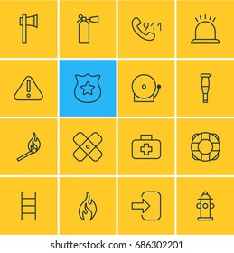 Vector Illustration Of 16 Necessity Icons. Editable Pack Of Medical Case, Badge, Exclamation And Other Elements.