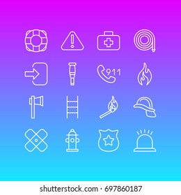 Vector Illustration Of 16 Necessity Icons. Editable Pack Of Door, Alarm, Burn And Other Elements.