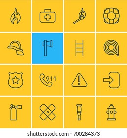 Vector Illustration Of 16 Necessity Icons. Editable Pack Of Ax, Medical Case, Stairs And Other Elements.