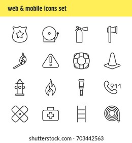Vector Illustration Of 16 Necessity Icons. Editable Pack Of Badge, Hosepipe, Spike And Other Elements.