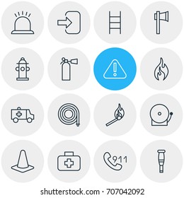 Vector Illustration Of 16 Necessity Icons. Editable Pack Of Door, Alarm, Hosepipe And Other Elements.