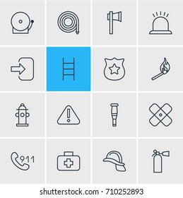 Vector Illustration Of 16 Necessity Icons. Editable Pack Of Ax, Adhesive, Hardhat And Other Elements.