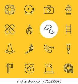Vector Illustration Of 16 Necessity Icons. Editable Pack Of Burn, Adhesive, Stairs And Other Elements.