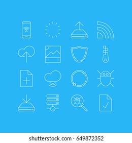 Vector Illustration Of 16 Network Icons. Editable Pack Of Cloud Download, Photo, Document Adding And Other Elements.