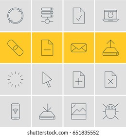 Vector Illustration Of 16 Network Icons. Editable Pack Of Removing File, Chain, Refresh And Other Elements.