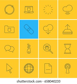 Vector Illustration Of 16 Network Icons. Editable Pack Of Bug, Waiting, Pointer And Other Elements.