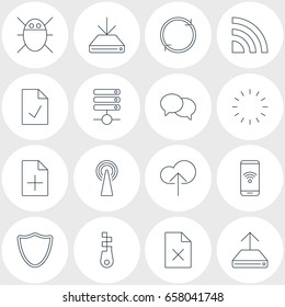Vector Illustration Of 16 Network Icons. Editable Pack Of Cloud Download, Document Adding, Computer Virus And Other Elements.