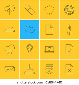 Vector Illustration Of 16 Network Icons. Editable Pack Of Cloud Download, Delete Data, Server And Other Elements.