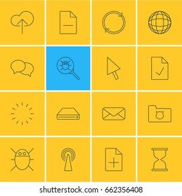 Vector Illustration Of 16 Network Icons. Editable Pack Of Removing File, Refresh, Sandglass Elements.