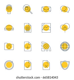 Vector Illustration Of 16 Network Icons. Editable Pack Of Checked Note, World, Sheet And Other Elements.
