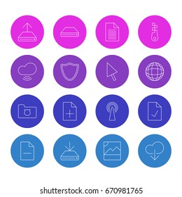 Vector Illustration Of 16 Network Icons. Editable Pack Of Fastener, Wave, Hdd Sync And Other Elements.