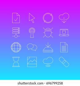 Vector Illustration Of 16 Network Icons. Editable Pack Of Sandglass, Chain, Checked Note Elements.