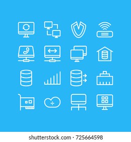 Vector Illustration Of 16 Network Icons. Editable Pack Of Ethernet, Card, Os Client And Other Elements.