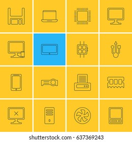 Vector Illustration Of 16 Notebook Icons. Editable Pack Of Mainframe, Printer, Access Denied And Other Elements.