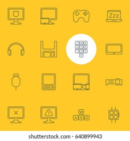 Vector Illustration Of 16 Notebook Icons. Editable Pack Of Keyboard, Gadgets, Presentation And Other Elements.