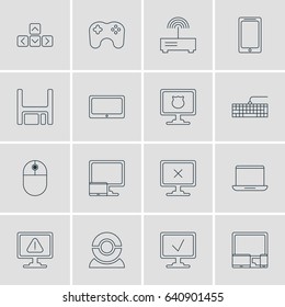 Vector Illustration Of 16 Notebook Icons. Editable Pack Of Access Denied, Diskette, Gamepad And Other Elements.
