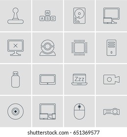 Vector Illustration Of 16 Notebook Icons. Editable Pack Of Web Camera, Laptop, Access Denied And Other Elements.