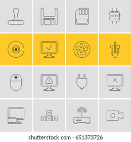 Vector Illustration Of 16 Notebook Icons. Editable Pack Of Objective, Modern Watch, Movie Cam And Other Elements.