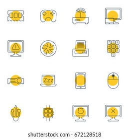 Vector Illustration Of 16 Notebook Icons. Editable Pack Of Smartphone, Number Keypad, Laptop And Other Elements.