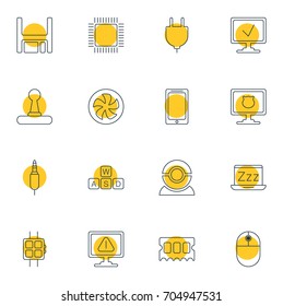Vector Illustration Of 16 Notebook Icons. Editable Pack Of Cursor Manipulator, Cooler, Diskette And Other Elements.