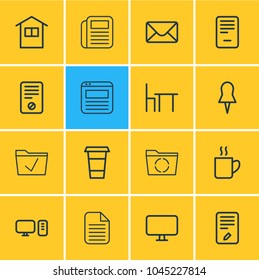 Vector illustration of 16 office icons line style. Editable set of trash bin, ban, clock and other icon elements.