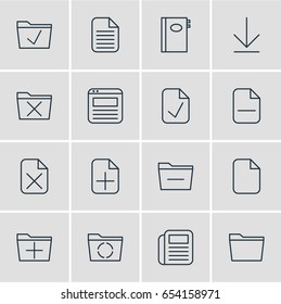 Vector Illustration Of 16 Office Icons. Editable Pack Of Loading, Delete, Page And Other Elements.