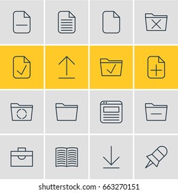 Vector Illustration Of 16 Office Icons. Editable Pack Of Portfolio, Loading, Blank And Other Elements.