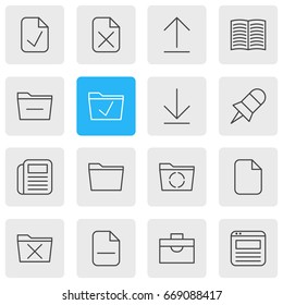 Vector Illustration Of 16 Office Icons. Editable Pack Of Journal, Note, Downloading And Other Elements.